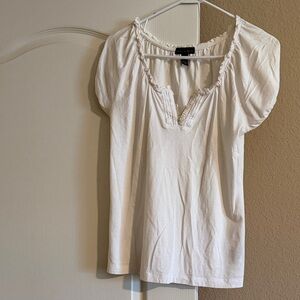 White Gathered Neck Women's Top